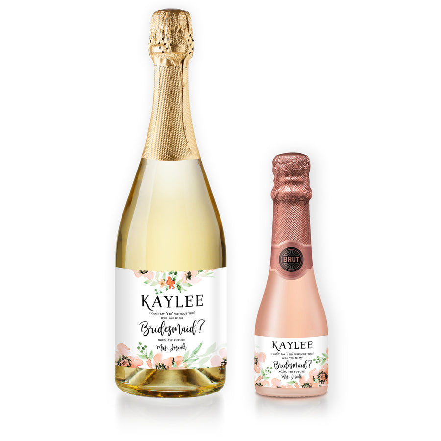 "Kaylee" Floral Bridesmaid Proposal Champagne Labels