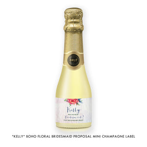"Kelly" Boho Floral Bridesmaid Proposal Champagne Labels