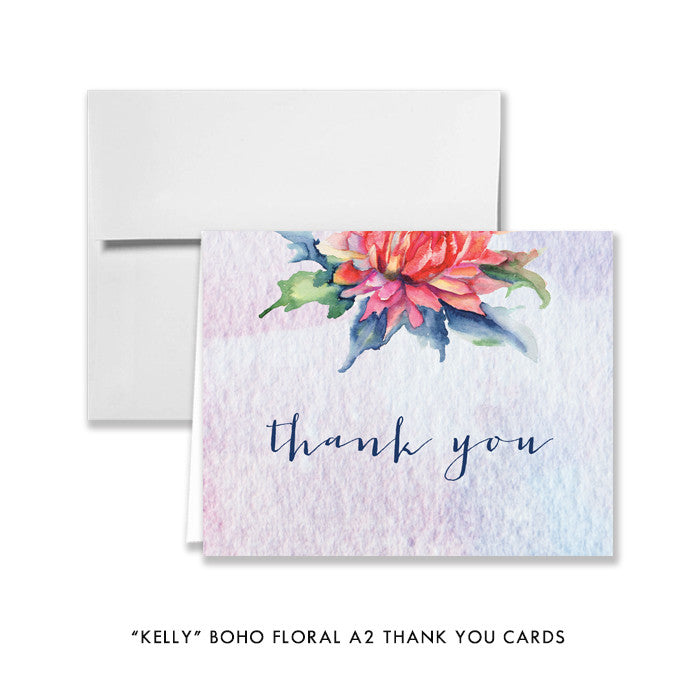 Bohemian watercolor floral "Kelly" Thank You card | digibuddha.com