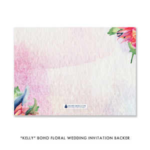 Bohemian watercolor floral "Kelly" wedding invitation backer | digibuddha.com