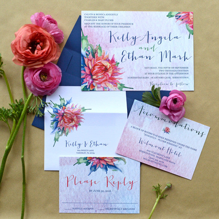 "Kelly" Boho Floral Wedding Invitation
