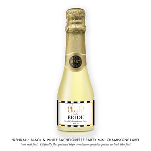 "Kendall" Black & White Bachelorette Party Champagne Labels