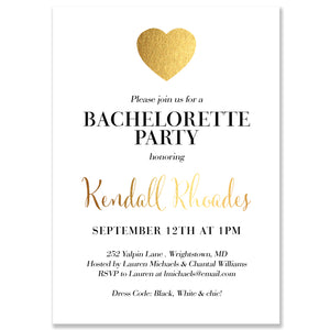 "Kendall" Gold Heart + Black Stripe Bachelorette Invitation