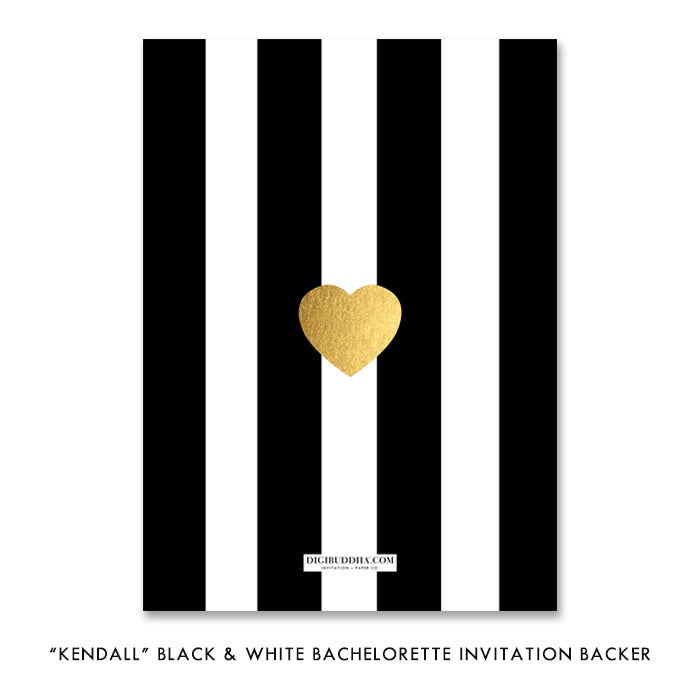 "Kendall" Gold Heart + Black Stripe Bachelorette Invitation