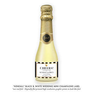 "Kendall" Black & White Wedding Champagne Labels