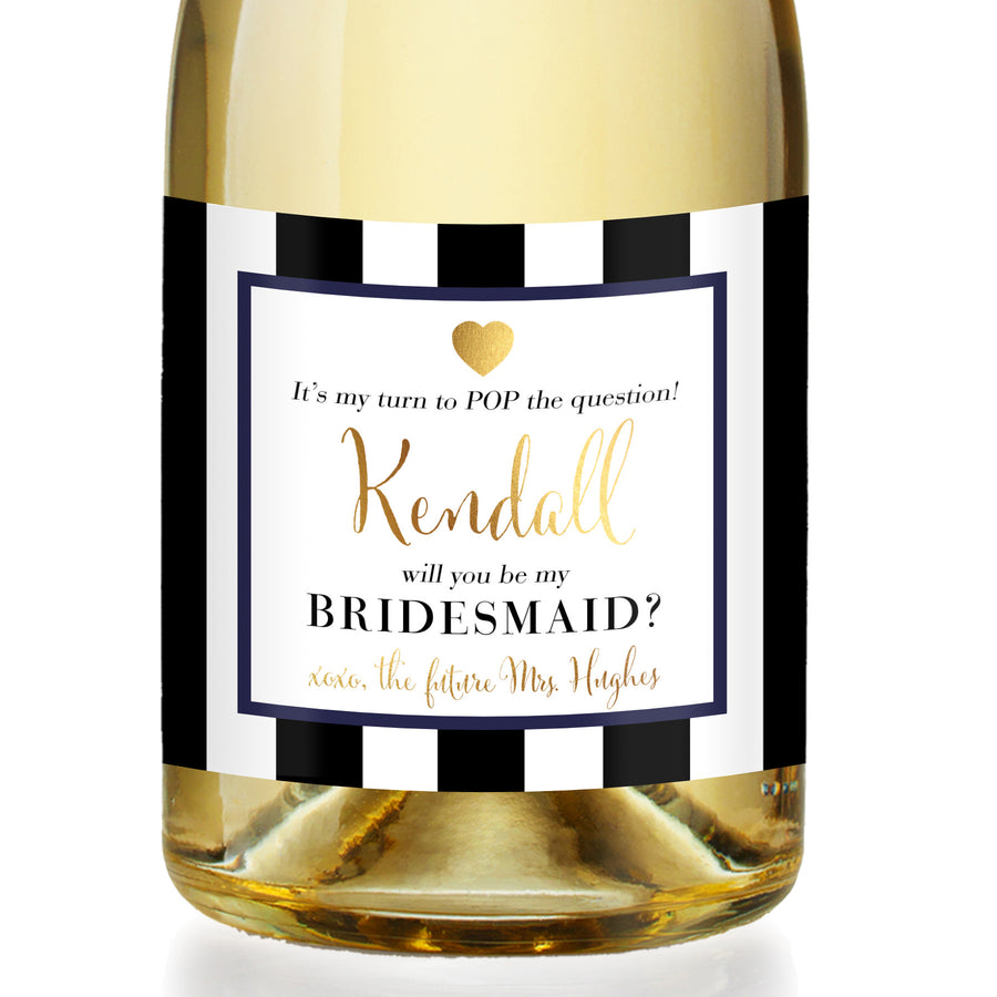 "Kendall" Navy Bridesmaid Proposal Champagne Labels