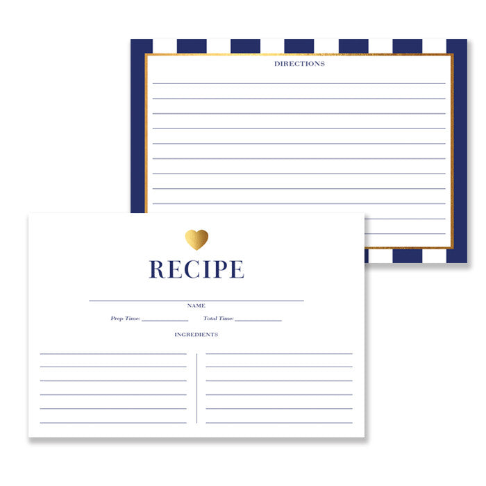 Gold Heart + Navy Stripe Recipe Cards  |  Kendall