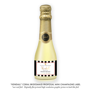 "Kendall" Coral Bridesmaid Proposal Champagne Labels