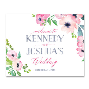 "Kennedy" Floral Watercolor Wedding Welcome Sign