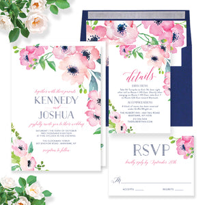 "Kennedy" Floral Watercolor Wedding Invitation