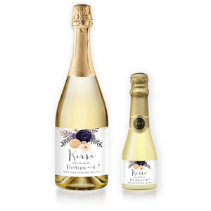 "Kerri" Boho Plum Floral Bridesmaid Proposal Champagne Labels