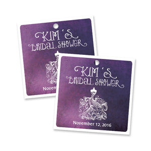 Purple ombre watercolor "Kim" wedding dress favor tags | digibuddha.com