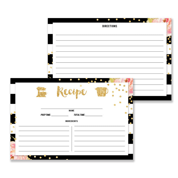 Floral + Stripe Recipe Cards |  Krissy Black