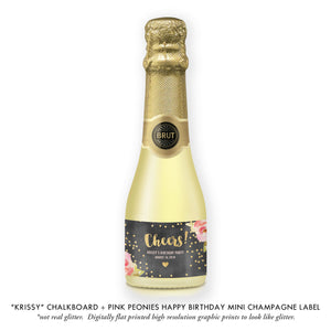 "Krissy" Chalkboard Birthday Party Champagne Labels