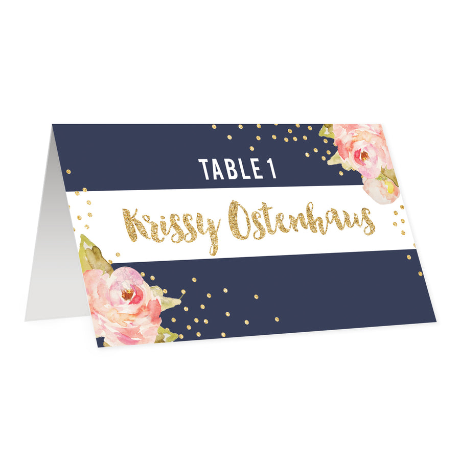 Navy + Pink Peonies Place Cards | Krissy