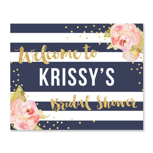 "Krissy" Navy Stripe Bridal Shower Welcome Sign