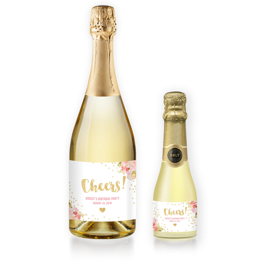 "Krissy" White Birthday Party Champagne Labels