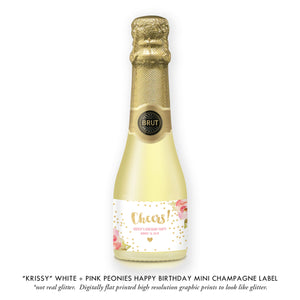 "Krissy" White Birthday Party Champagne Labels