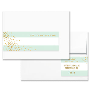 Mint Stripe Gold Glitter Envelope Wrap Address Label