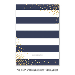 "Krissy" Navy + Pink Striped Wedding Invitation