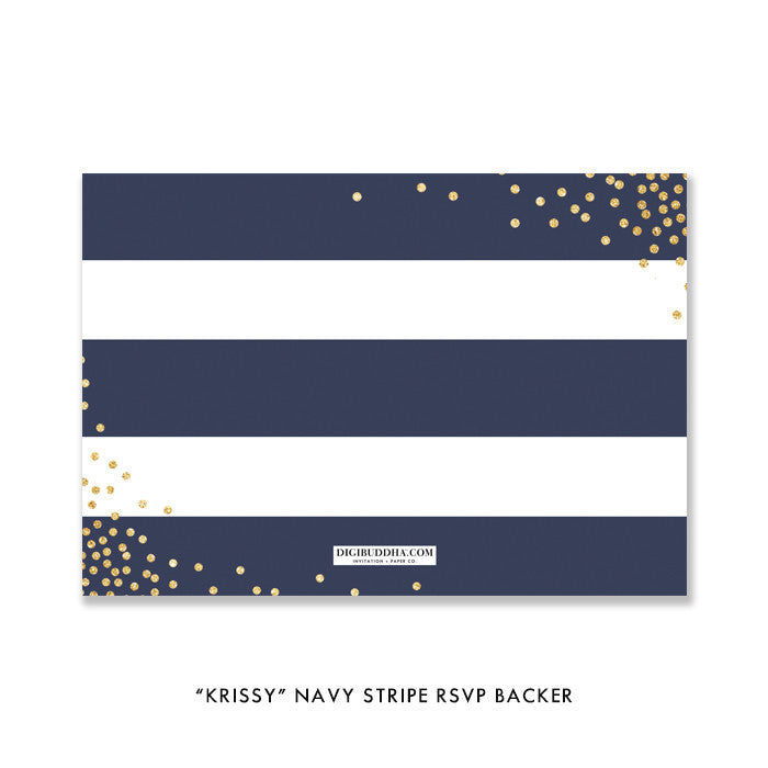 "Krissy" Navy Stripe + Pink Peonies RSVP Card