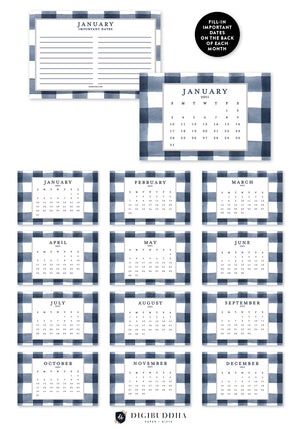 2021 Navy Gingham Desk Calendar by Digibuddha | Coll. 3