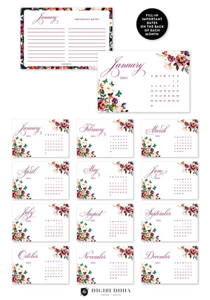 2021 Romantic Floral Desk Calendar by Digibuddha | Coll. 6