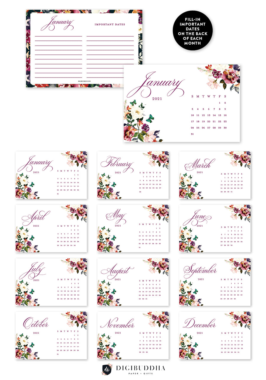 2021 Romantic Floral Desk Calendar by Digibuddha | Coll. 6
