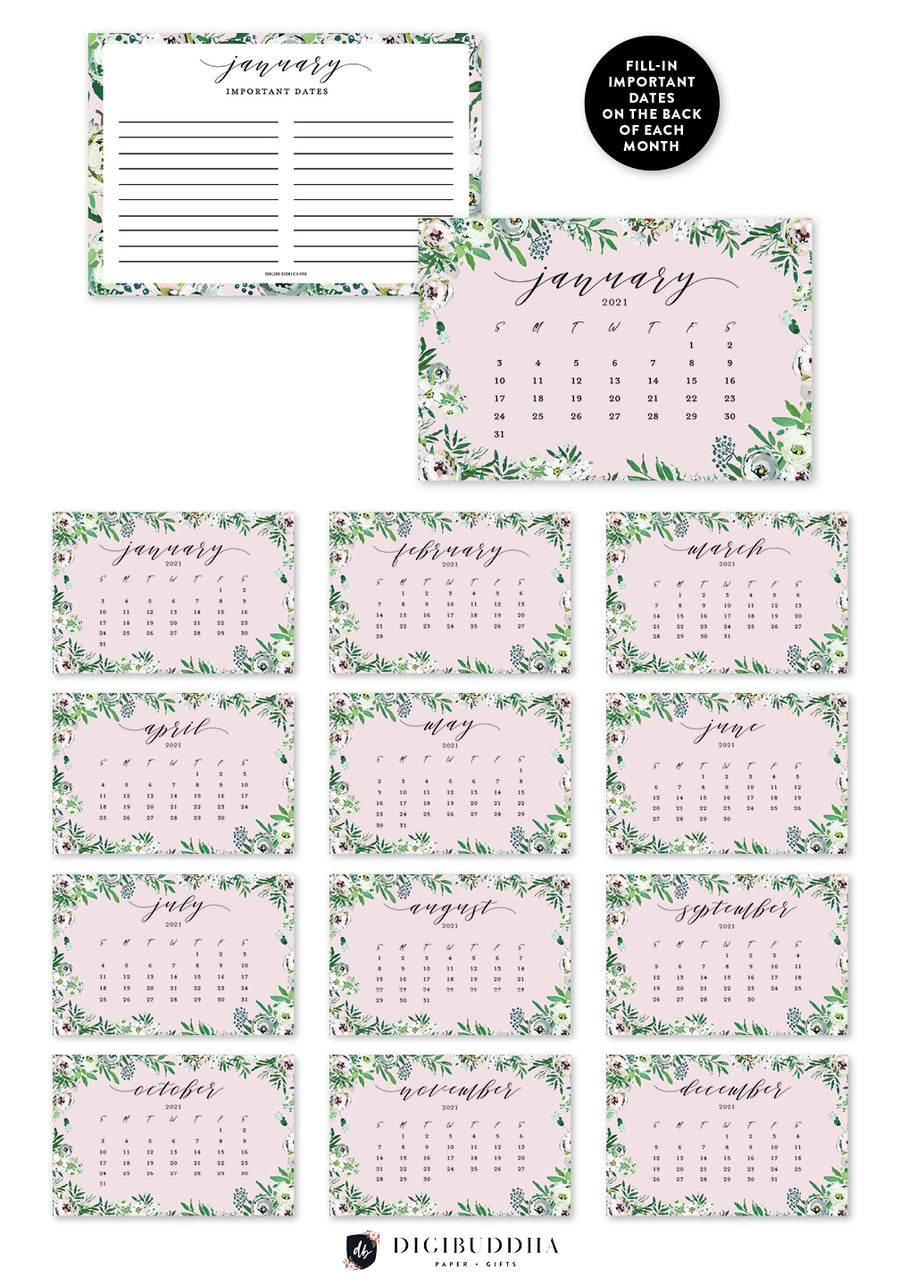 2021 Painted Florals Desk Calendar by Digibuddha | Coll. 8B