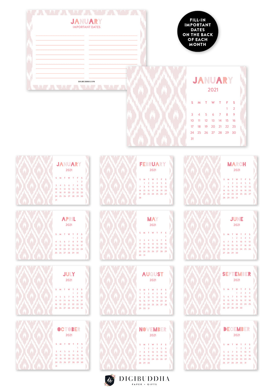 2021 Blush Ikat Desk Calendar by Digibuddha | Coll. 12