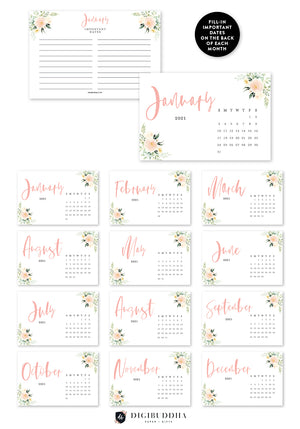 2021 Floral + Greenery Desk Calendar by Digibuddha | Coll. 2