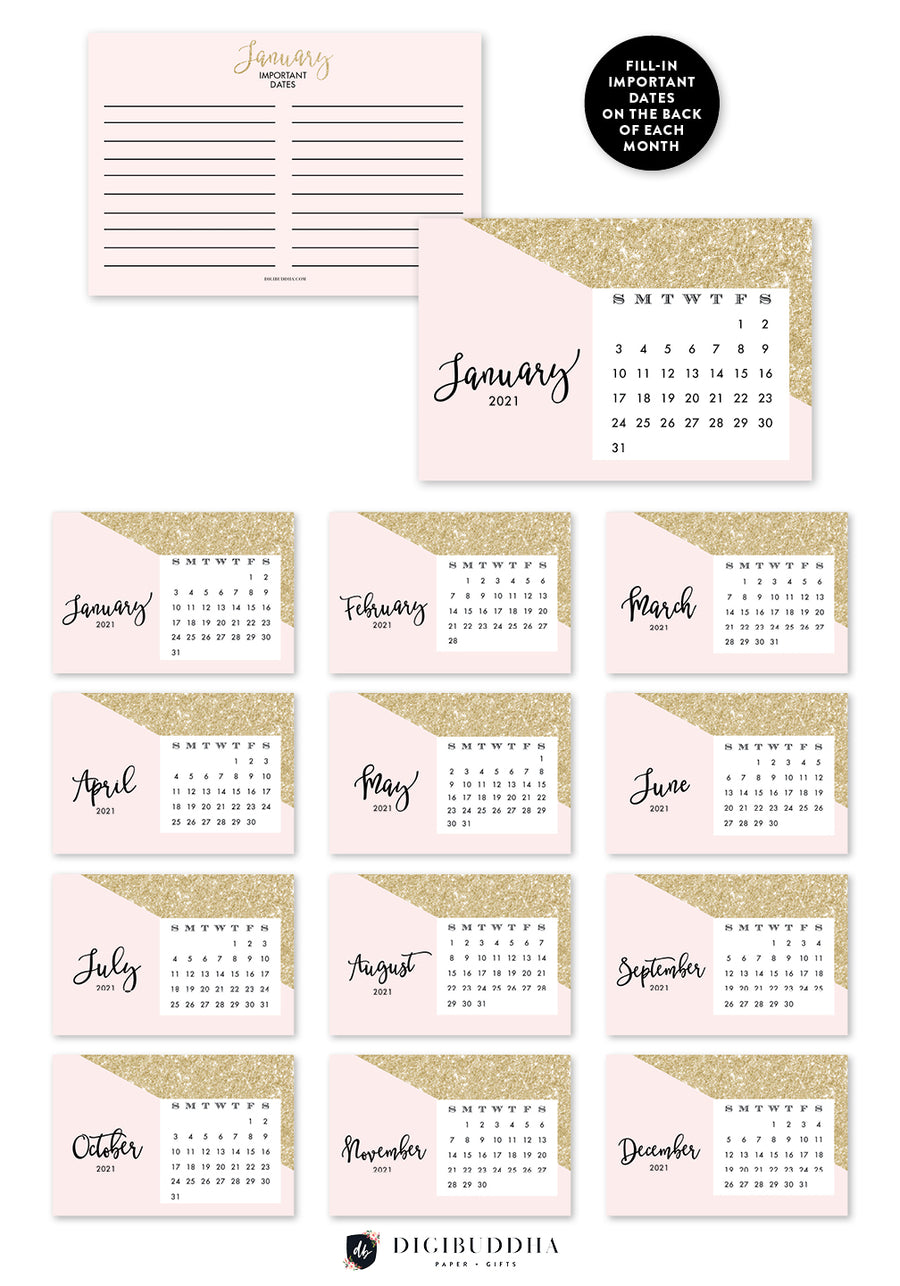 2021 Desk Calendar by Digibuddha | Evie Pink