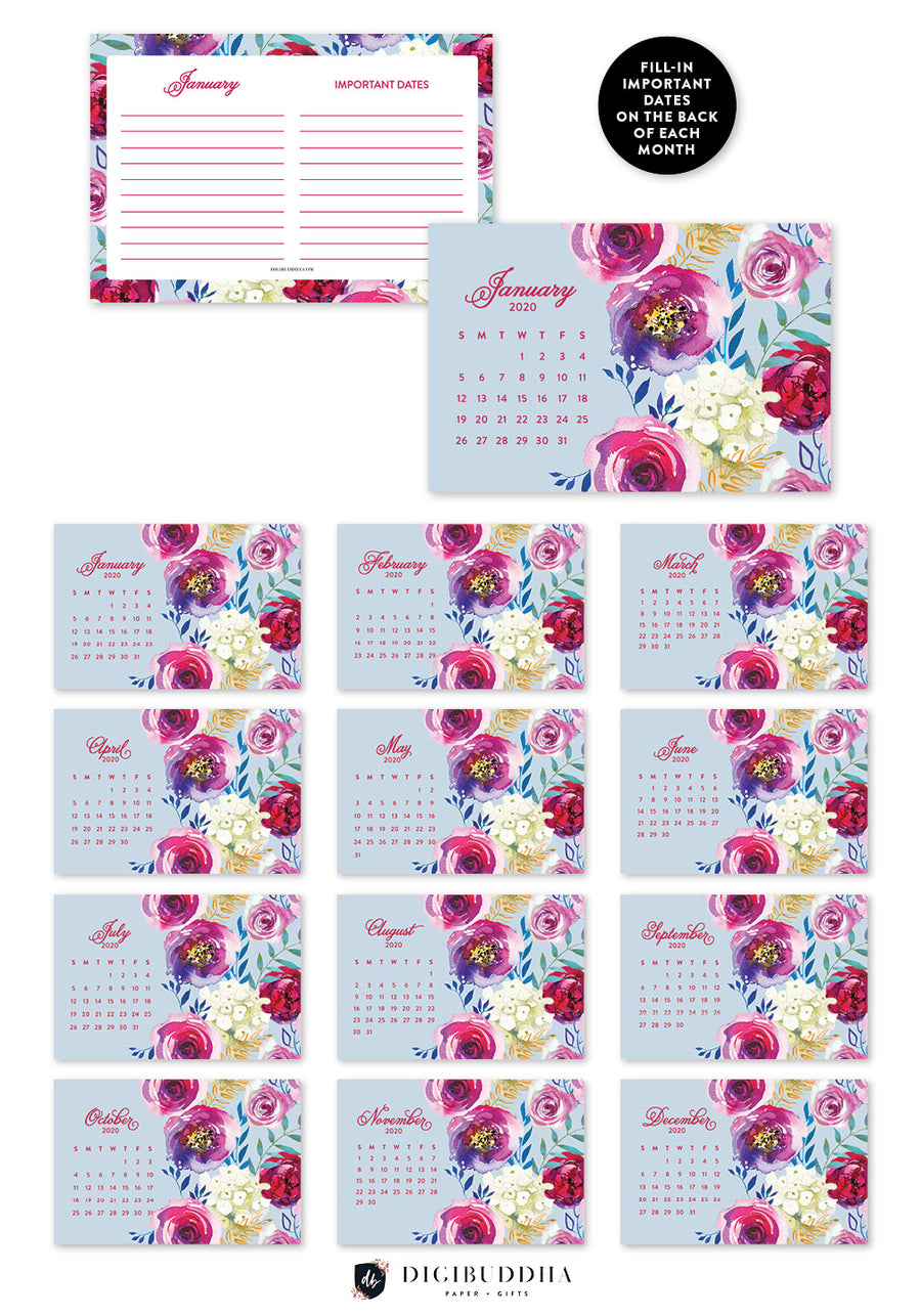 2020 Colorful Blooms Desk Calendar by Digibuddha | Coll. 26