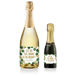 "Leigh" Green + Gold Glitter Dots Be Merry Champagne Labels