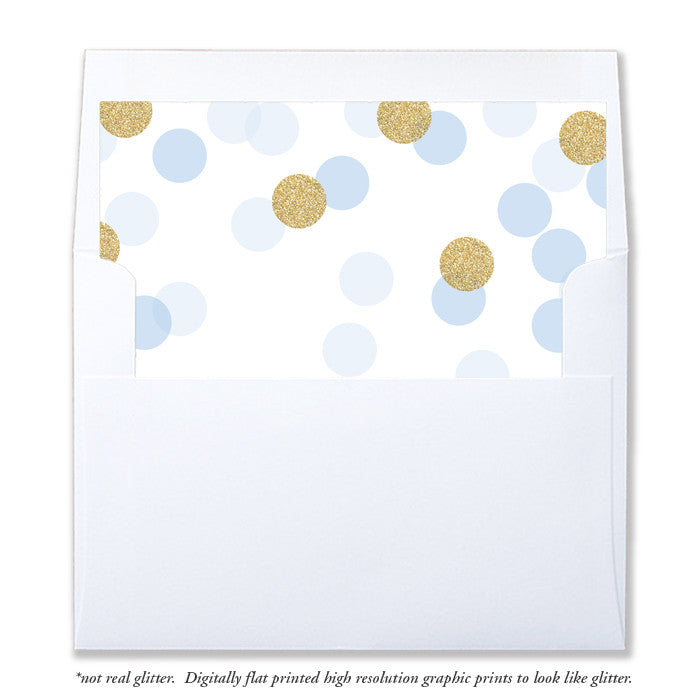 "Leigh" Blue + Gold Glitter Dots Envelope Liners