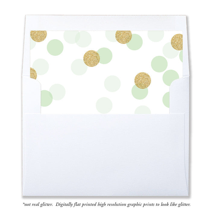 "Leigh" Mint + Gold Glitter Dots Envelope Liners