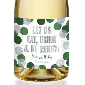 "Leigh" Green + Silver Glitter Dots Be Merry Champagne Labels