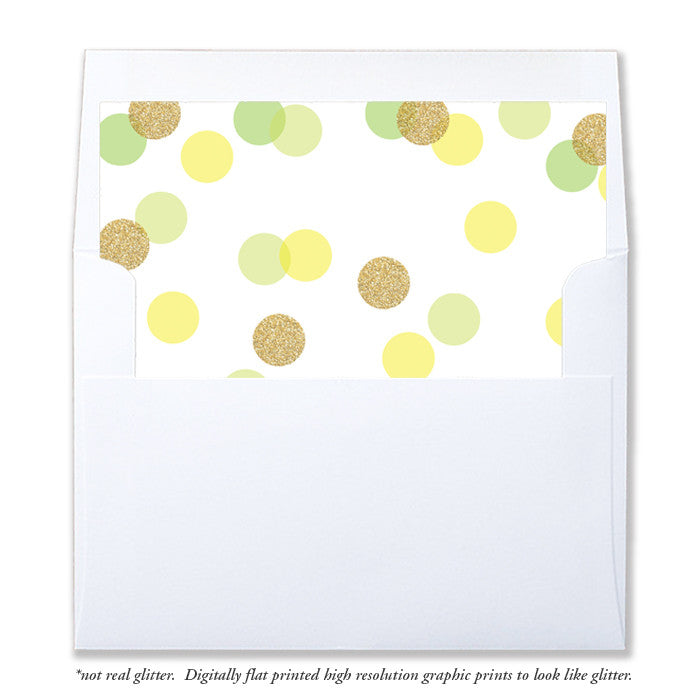 "Leigh" Lime, Yellow + Gold Glitter Dots Envelope Liners
