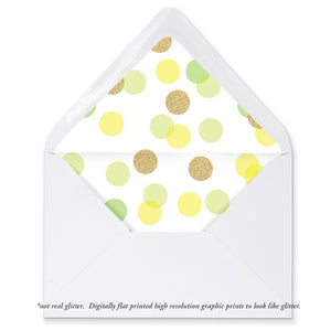 "Leigh" Lime, Yellow + Gold Glitter Dots Envelope Liners