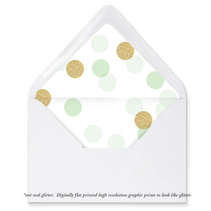 "Leigh" Mint + Gold Glitter Dots Envelope Liners