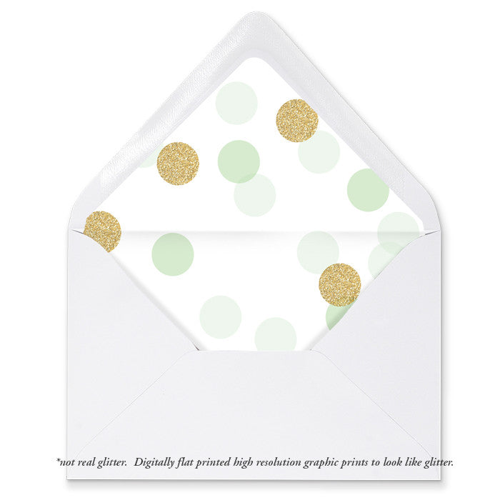 "Leigh" Mint + Gold Glitter Dots Envelope Liners