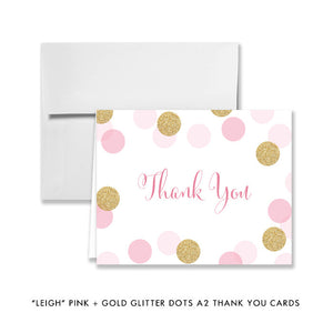 Pink + gold glitter dots "Leigh" thank you card | digibuddha.com 