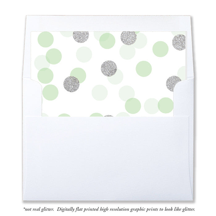 "Leigh" Mint + Silver Glitter Dots Envelope Liners