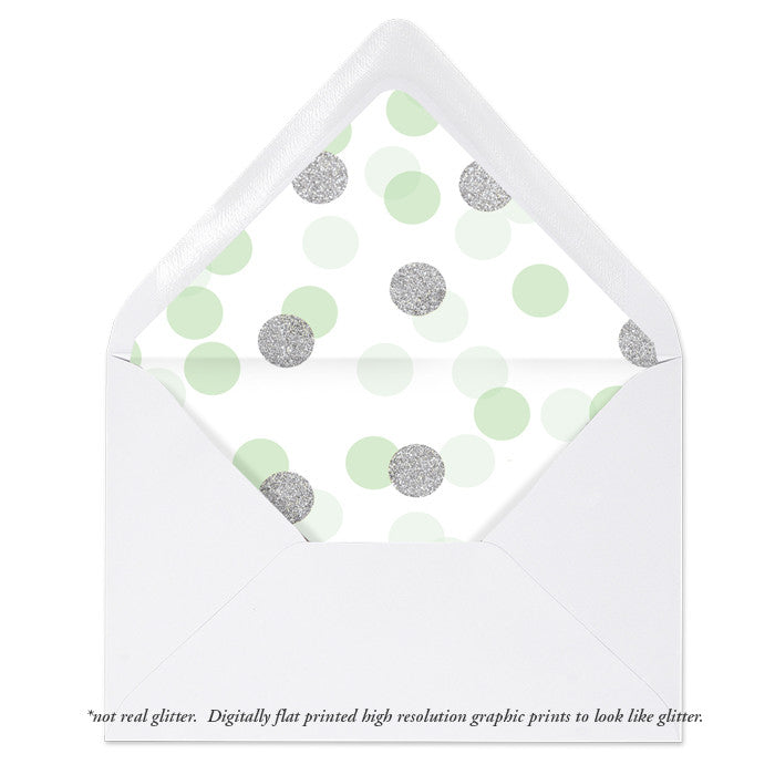 "Leigh" Mint + Silver Glitter Dots Envelope Liners