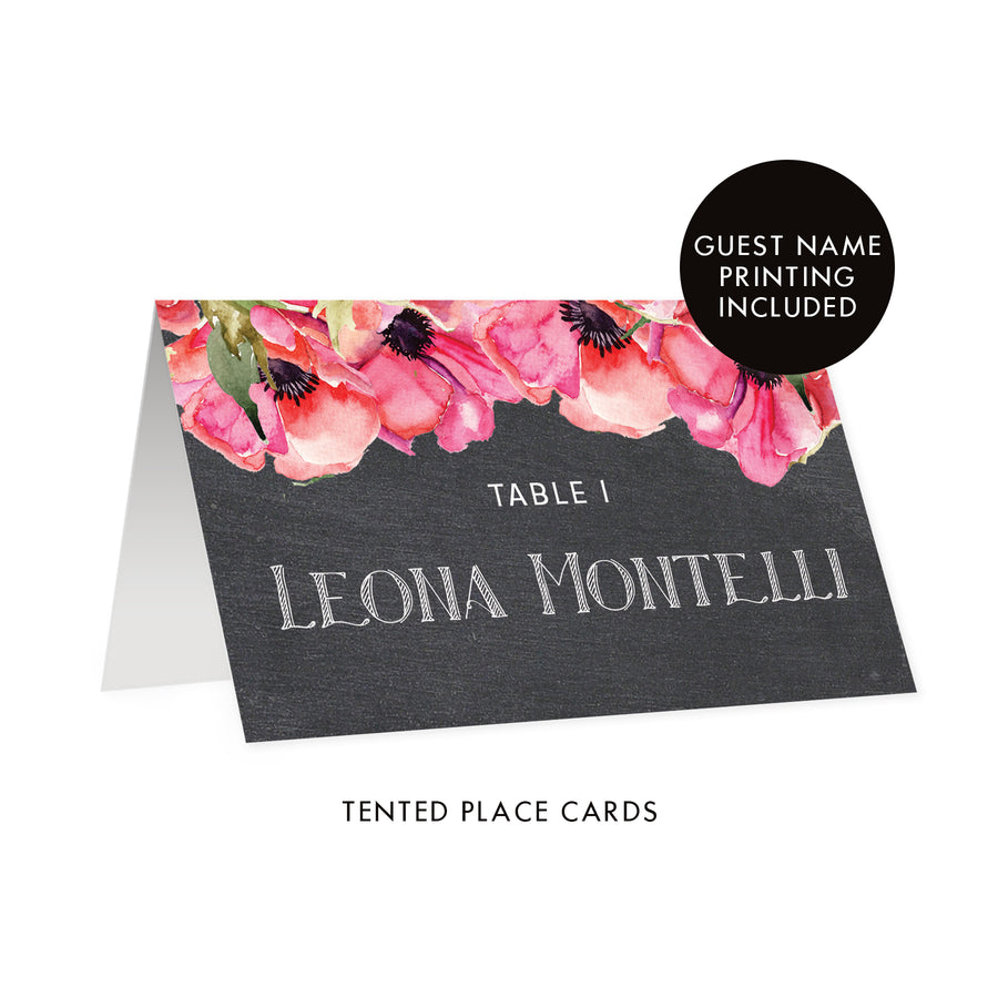 Chalkboard Place Cards with Pink Anemone | Leona