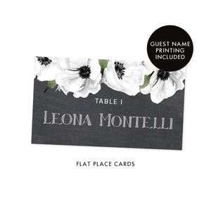 Chalkboard Place Cards with White Anemone | Leona