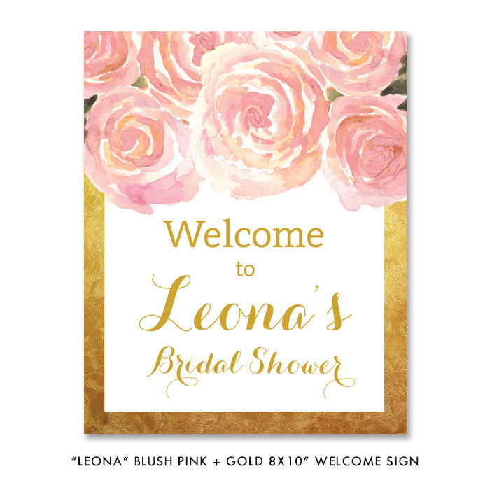 Blush pink + gold "Leona" welcome party sign | digibuddha.com