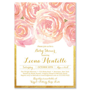 "Leona" Blush Pink + Gold Baby Shower Invitation