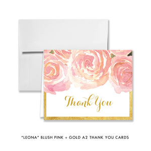 Blush pink + rose gold "Leona" folded thank you cards | digibuddha.com