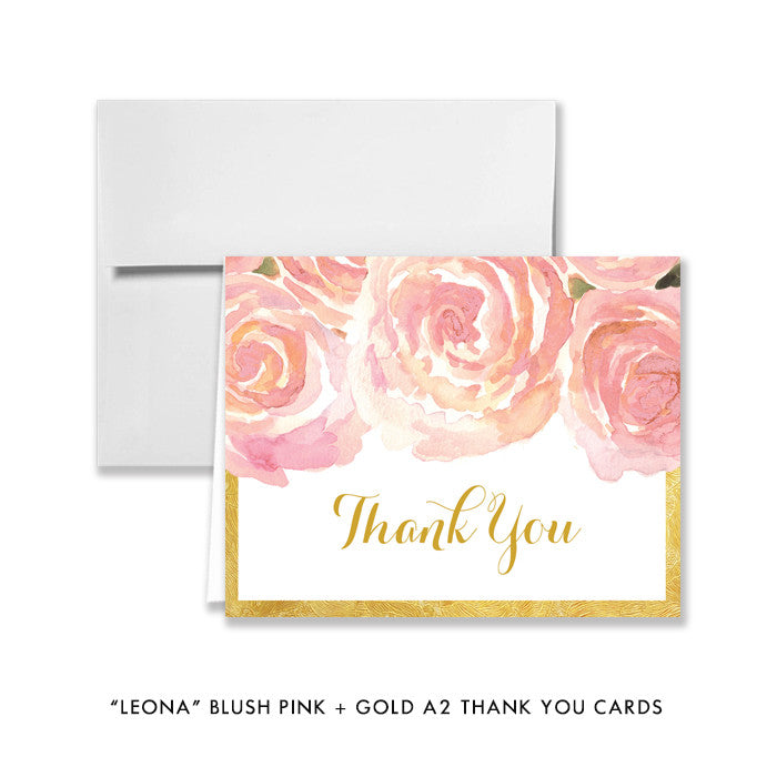 Blush pink + rose gold "Leona" folded thank you cards | digibuddha.com